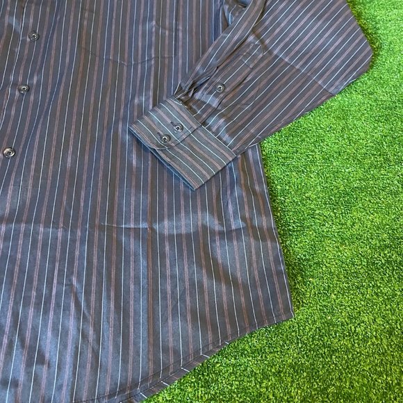 Far East Men's Button Down Long Sleeve Classic Fit Stripes Black Shirt Size 17 - Picture 4 of 11